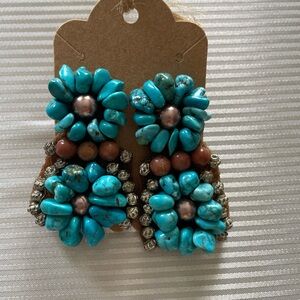Turquoise and Brown Beaded Earrings